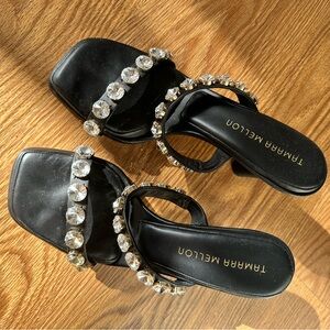 Tamara Mellon Black Crystal-Embellished Heeled Sandals